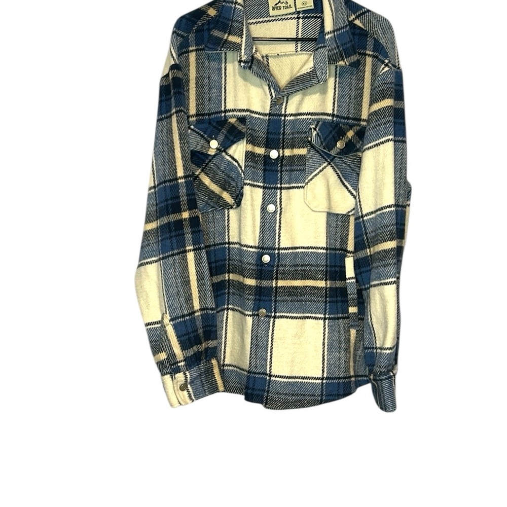 Blue and Cream Plaid Casual Button Down Shirt